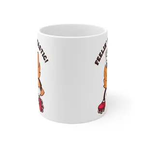 Feelin' Fall-tastic 11oz Ceramic Mug with Excited Leaf on Roller Skates | Cute Fall Coffee Cup | Gift Idea for Tea Lover | Fun Fall Vibes