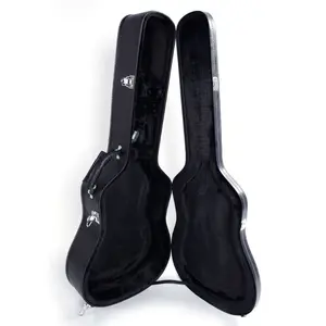 Durable 41-Inch Acoustic Guitar Hardshell Case for Folk Guitars with Microgroove Flat Black Finish & Accessory Storage