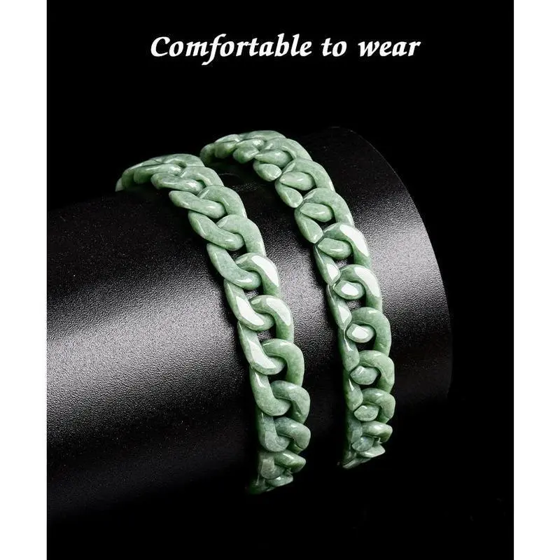 Natural Jade Cuban Chain Bracelet, Jade Titanium Steel Hip Hop Style, Unisex Retro Jewelry, Mysterious Oriental Aesthetic Design Natural Jade Cuban Chain Bracelet, Jade Titanium Steel Hip Hop Style, Unisex Retro Jewelry, Mysterious Oriental Aesthetic Design