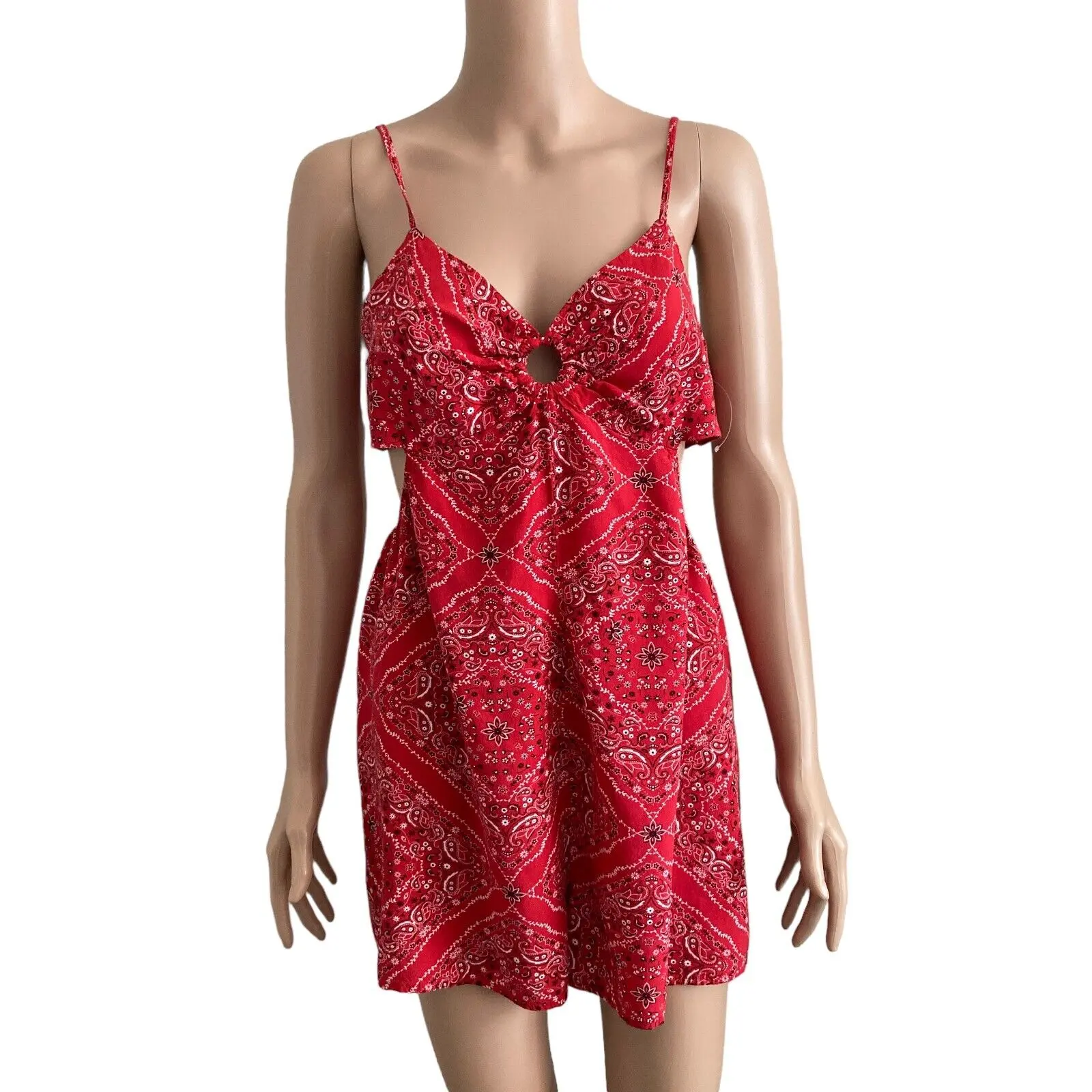 Altar'd State Romper Womens Large Red Strappy Sleeve Lightweight