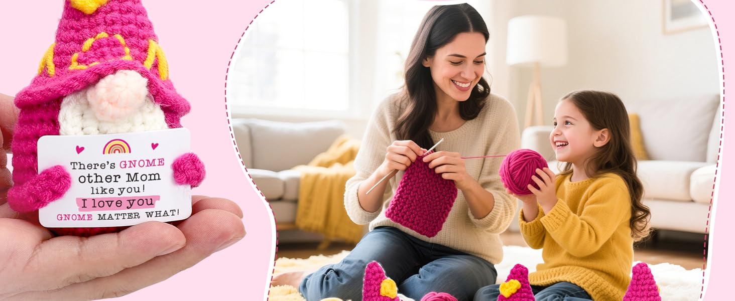 Mom Gifts for Mothers Day - Funny Mother's Day Birthday Handmade Gnome Gift for Mom from Daughter Son, Cute Crochet Gnomes for Mother Mama Mommy I Love You Christmas Stocking Stuffers