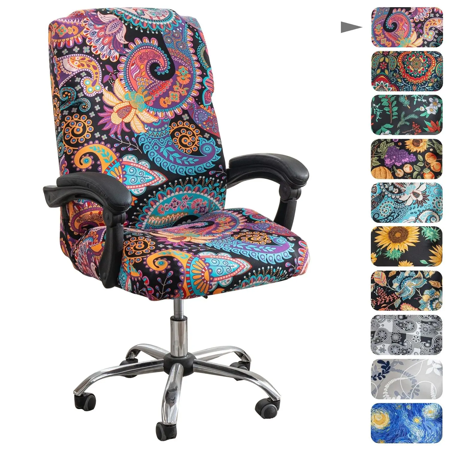 1pc Stretch Printed Computer Office Chair Covers, Soft Fit Universal Desk Rotating Chair Slipcovers, Removable Washable Anti-Dust Spandex Chair Protector Cover With Zipper, Valentine'S Day Gift, Valentine'S Day Decorations