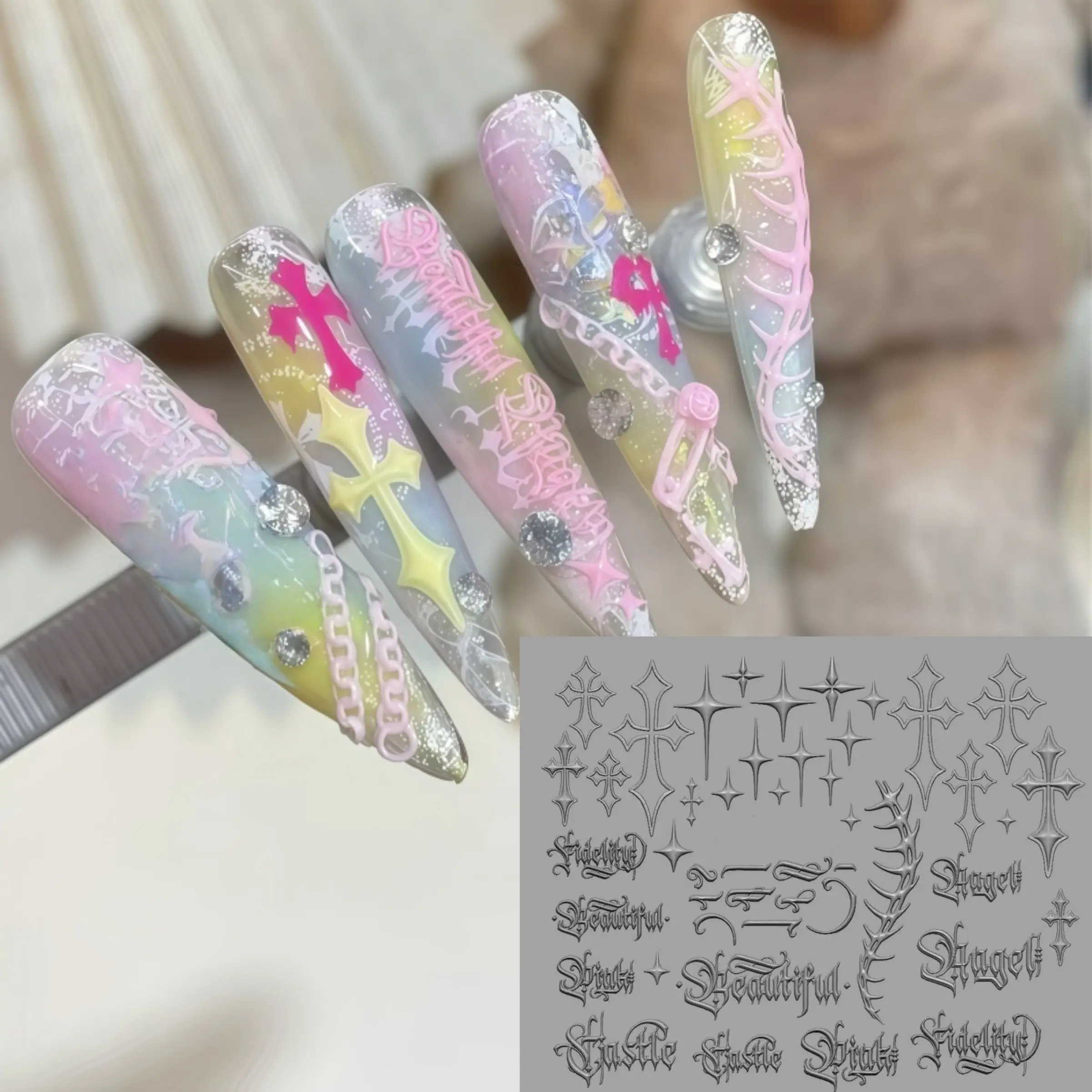 Gothic Letter Cross Nail Art Mold, Transparent Silicone Nail Template, Essential for Nail Artists, Dark Style Sweet Cool Nail Decorations, Glitter Nails, Nail Art Supplies