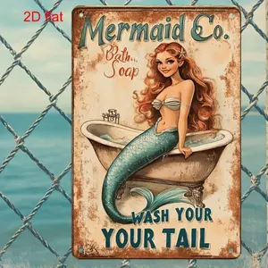 Vintage Aluminum Mermaid Bathroom Wall Decor Retro Soap Advertisement Art Sign With Pre Drilled Holes 2D Flat