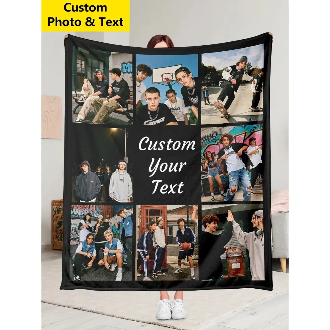 1pc Custom Photo Print Polyester Flannel Blanket Cloth Throw - Personalized Fluff Throw, Soft, Warm, Lightweight, Machine Washable, Anime & Manga Style Plush Gift for Adults, Ideal for Couch/Bedroom