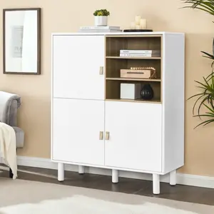 Modern Storage Cabinet with Doors, Sideboard Buffet Cabinet with Leather Handle, Freestanding Entryway Storage Unit Console Table