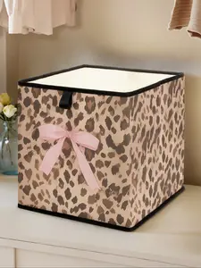 Leopard Print Bow Pattern Open Storage Box, Stackable Drawer Organizer, Durable Multi-Functional Design for Home Dorm Room Organization