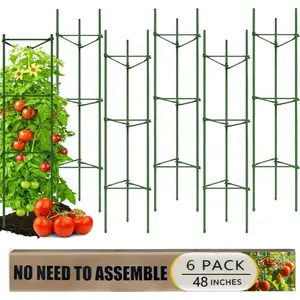 6 Pack Tomato Cage for Garden, 48 Inches Metal Garden Stakes,  Support Cages Trellis for Garden and Pots, Tomato Trellis for Potted , Trellis for Climbing  Outdoor,Green