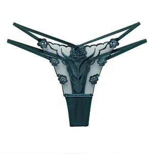 Women’s Embroidered Low Waist Thong Panties - 7-Pack Mesh Thin Strap Seamless Underwear, Embroidery