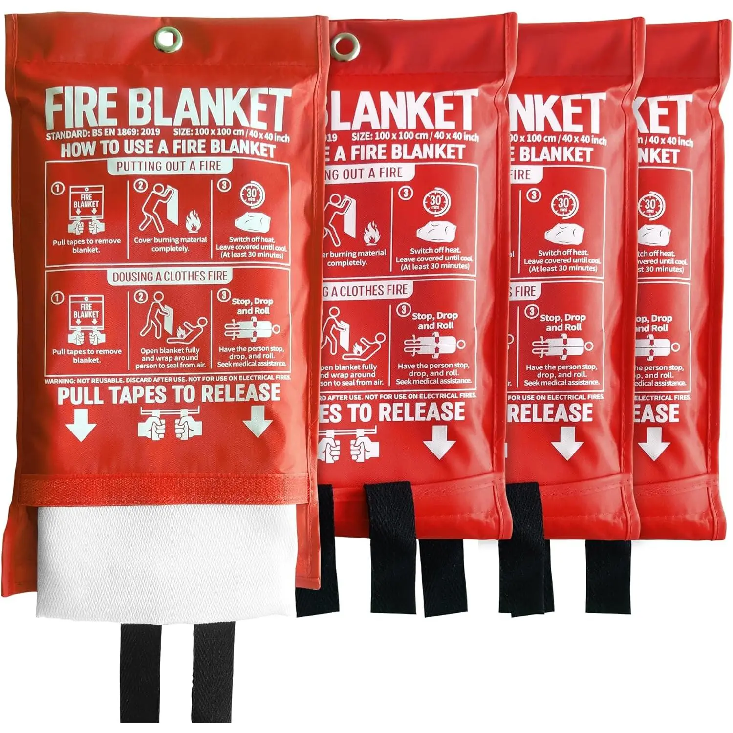 Fire Blanket for Kitchen and Home,40" x 40", Fiberglass  Fire Blanket,4 Pack