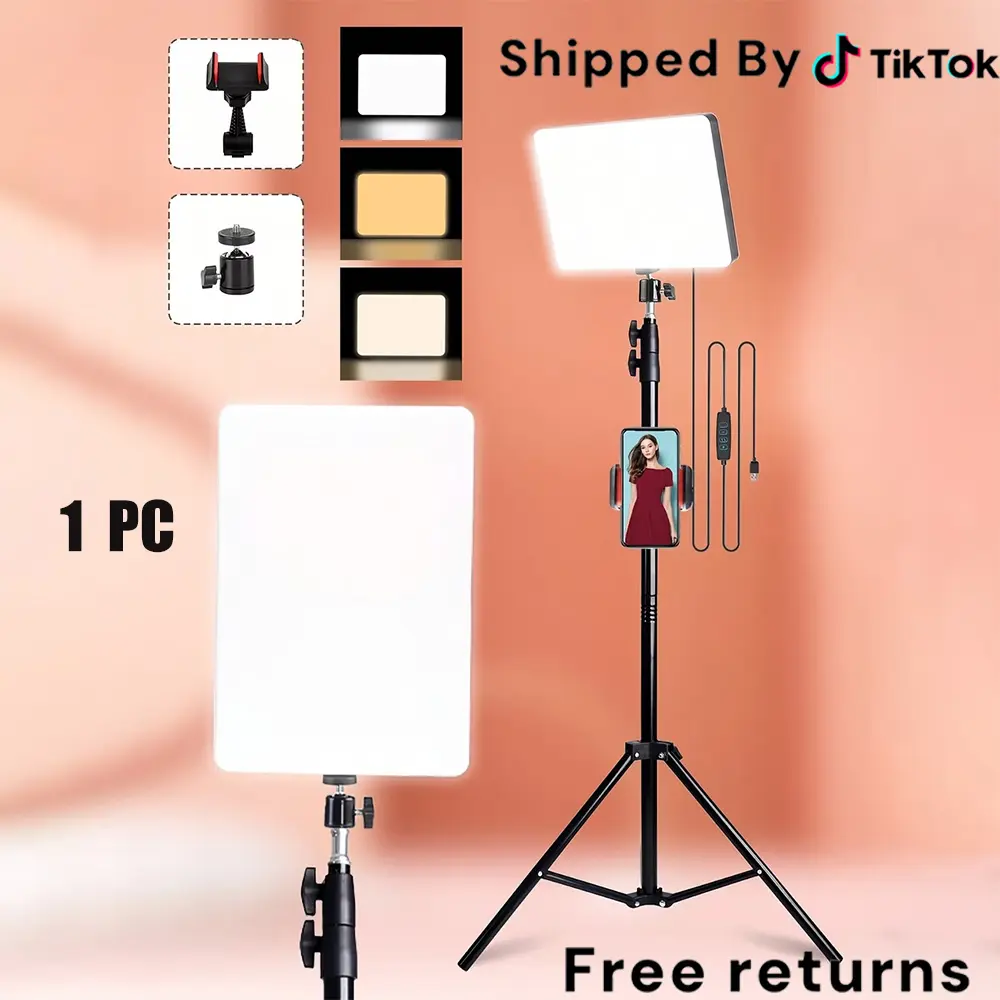 Square Selfie Fill Light Photography Set 10 Inch, Comes with 63 Inch Height Adjustable Tripod, 3 Color Temperatures and 10 Brightness Levels for Video Conference, Live Stream, Podcast #SummerWins#BackToSchoolDeal