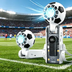 Portable Handheld Turbo Fan, Rechargeable Soccer-Shaped Personal Fan, 5 Speeds 180° Adjustable, LED Display, Small Pocket Fan for Travel, Outdoor, Office, Stadium & Football Fans