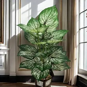 Fake Plants Tall Faux Plants Indoor For Home Decor Tropical Artificial Taro Leaves For Office Outdoor Large Artificial Guanyin Plant - Multifunctional False Green Plant, Suitable For Home And Office Decoration, Does Not Include Flower Pots, Durable Plasti