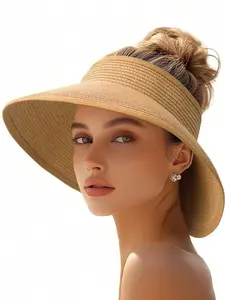 Women's Vintage Woven Bucket Hat, Foldable Bohemian Sun Hat, Lightweight Sun Hat, Portable Design for Outdoor Activities & Daily Wear