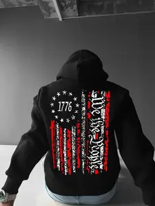 Unisex Star & Number Print Drawstring Hoodie, Casual Street Loose Hooded Sweatshirt for Daily Holiday Outdoor Wear, Men Clothes for All Seasons