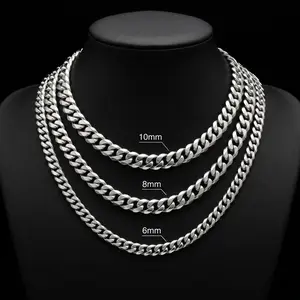 Cuban Link Chain Necklace 6/8/10mm 18-26 Inch, 6-Sided Polished Stainless Steel Anti Tarnish Waterproof Unisex Hip Hop Chain, Men Women Layering Everyday Street Fashion Jewelry, Ideal Gift for Him Her
