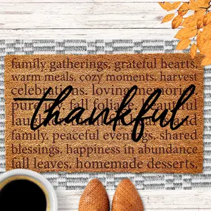 Thankful Doormat, Thankful Words Doormat, Fall Host Gift, Fall Porch Decor, Friendsgiving Gifts, Trendy Fall Decor, Outdoor Coir Welcome Mat
