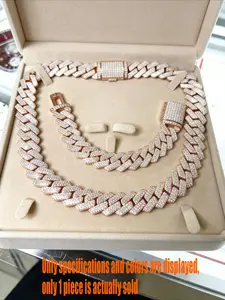 20Mm Luxury Ice Diamond Hip Hop Jewelry Ice Out VVS3 Row Rose Gold  Sterling Ice Drill Cuban Link Necklace, Easter Thanksgiving Gift