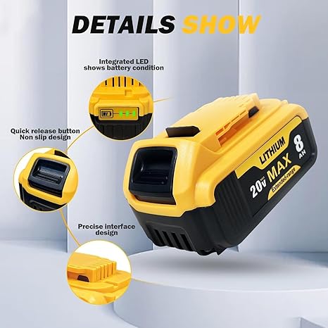 4 Packs of 8000mAh Replacement Parts for 20V Max Battery Lithium-Ion Cordless Power Tools