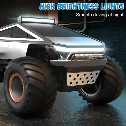 Cybertruck RC Toy Car 1:12 Scale – 4WD Monster Truck Style with LED Lights & Music, All-Terrain Off-Road Pickup with 2.4GHz Remote Control Truck , Ideal Christmas Gift for Kids 6 and Up Boys and Girls cyber Metal Shell Off-Road RC Truck Brushless Rc Cars