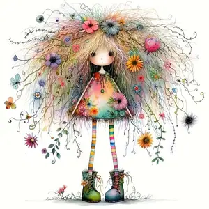 5D DIY Full Drill Diamond Painting - Diamond Painting Kit Girl with Flower Hair Mosaic Canvas DIY Wall Art, Home Wall Decoration