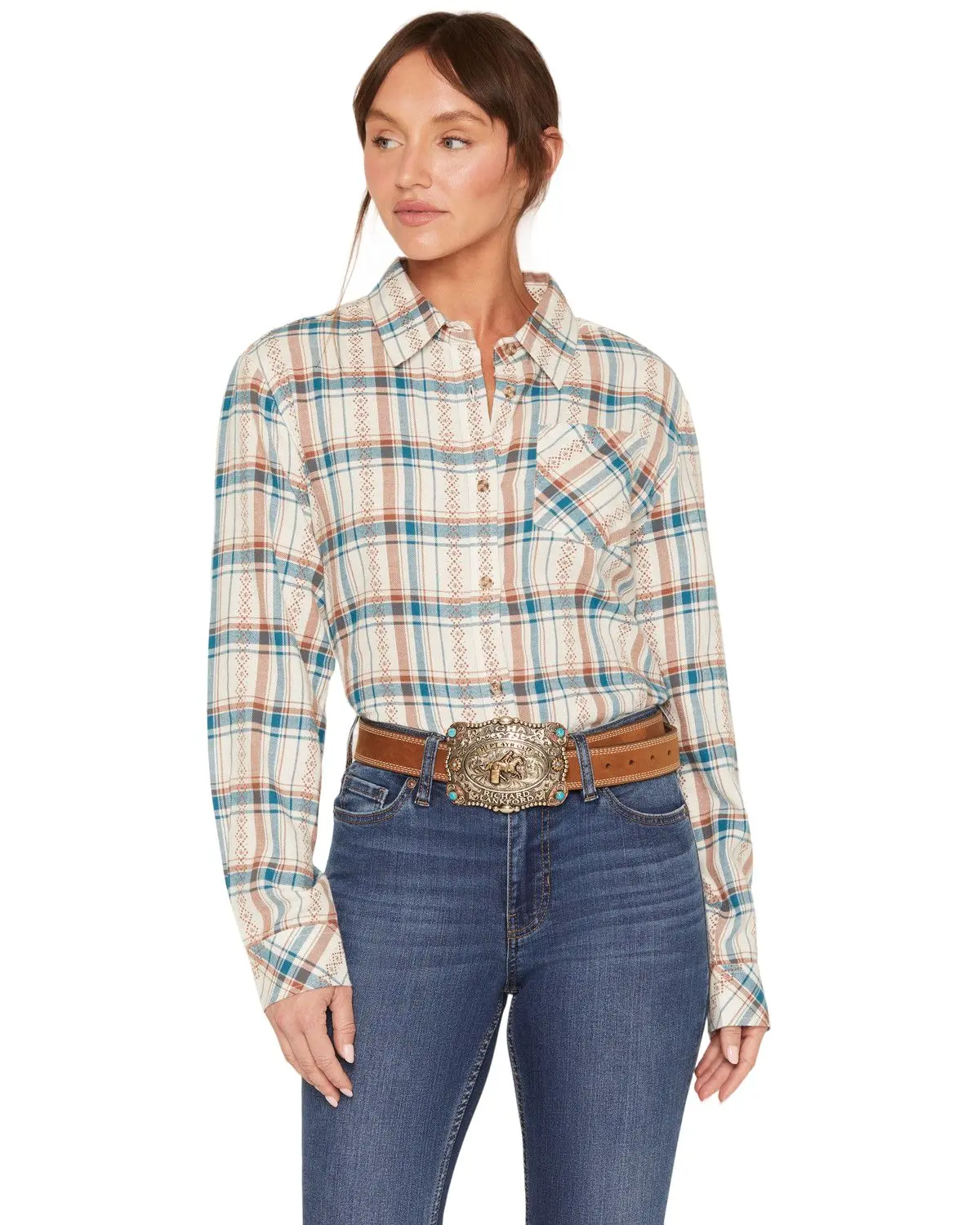 Shyanne Women's Women'S Riverfront Plaid Print Long Sleeve Button-Down - Srho25w8-Brk