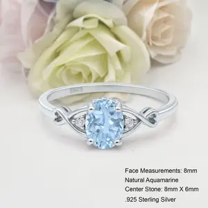 Art Deco Twisted Split Shank1.21 Carat Natural Aquamarine Bridal Band Women Wedding Engagement Oval Shape Ring 925 Sterling Silver 8mm