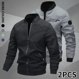 Men's Casual Lightweight Stand Collar Flight Jacket - Menswear Long-Sleeve Solid Color Windproof Tops, Fitted Thin Fashion Coat for Spring & Autumn