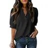 Dokotoo Women's Summer Business Casual Blouses V Neck Short Sleeve Shirts Hollow Out Cute Lace Tops Loose Fit Breathable Fabric