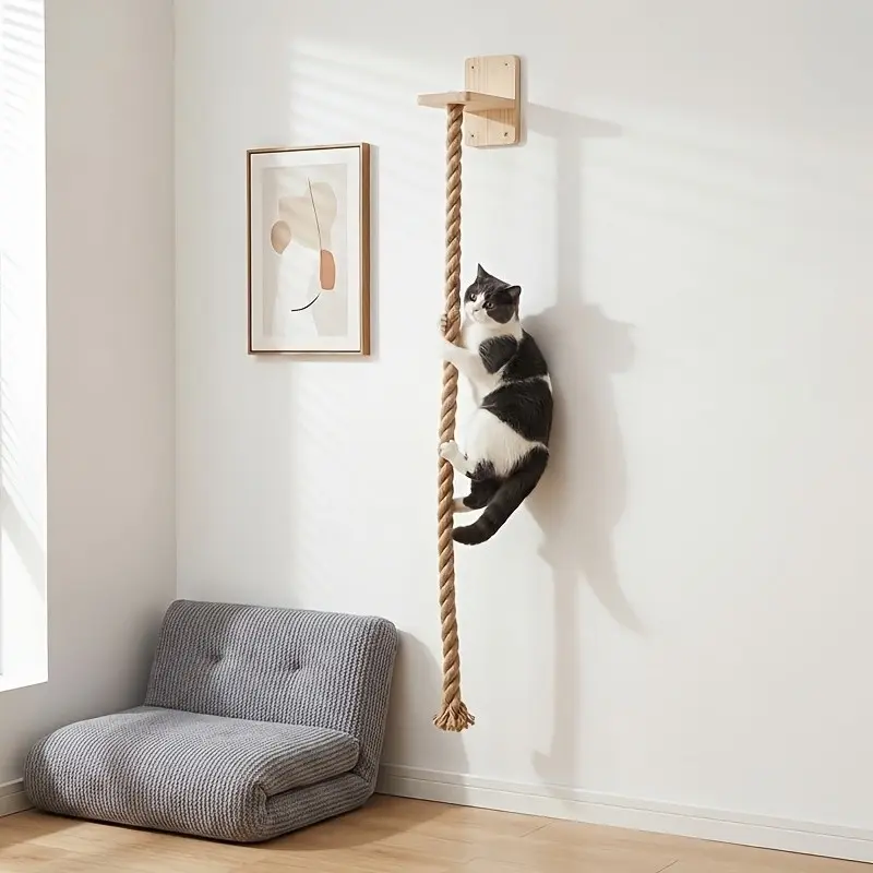 Vertical Cat Climbing Frame, Durable Natural Hemp Rope, Scratching Posts, Vertical Scratcher, Indoor Pet Exercise Toy, Space-Saving Design, Wall Hook Included, Encourages Activity
