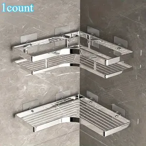 Stainless Steel Corner Shower Caddy, 1 Count Punch-free Triangle Storage Rack, Bathroom & Kitchen Organization Rack, Home Organizer