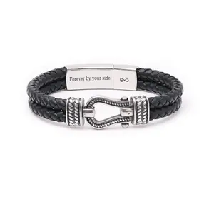 Men's Black Leather Infinity Knot Bracelet