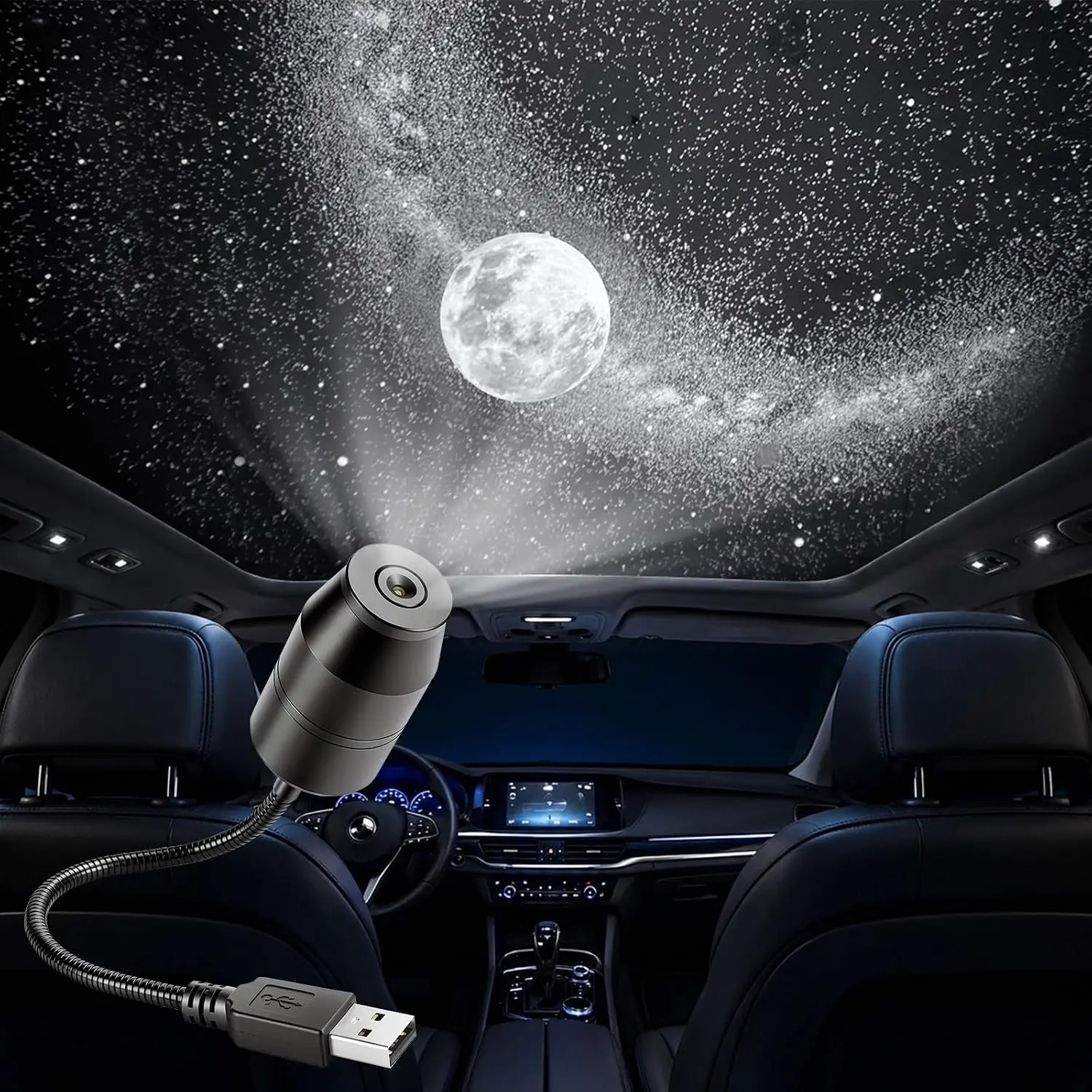 USB Galaxy Projector Night Light, 360°Rotation Night Light Star Projector with Romantic Atmosphere, Portable Mini Star Roof Lights for Car Bedroom Decor (Starry Sky & Moon)