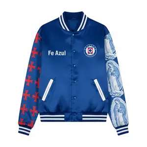 Cruz Azul Varsity Jacket Sacred Icon Concept – Cruz Roja y Virgen María Satin Polyester