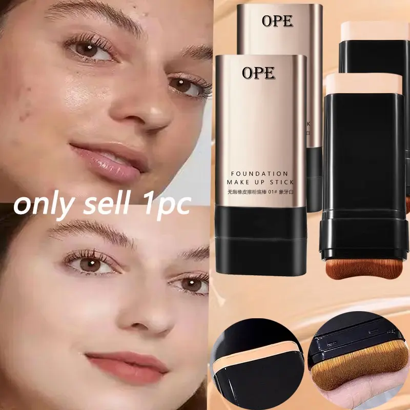 Foundation Stick, Cosmetic, Waterproof Sweatproof, All-Day Wear, Long Wear Foundation, High Coverage & Even Skin Tone, Flawless Complexion, Brush for Quick Application, Natural Blend Non-Caking, Beginner Daily Makeup, Natural Radiant Finish