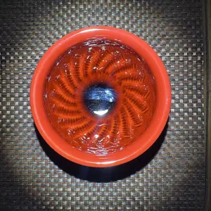 Red “Good Fortune” Spiral-Patterned Jian Zhan Teacup