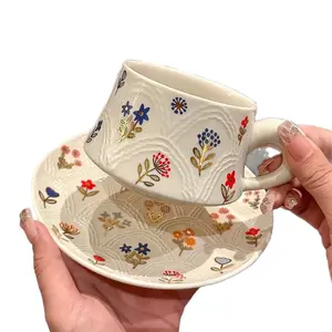 New ins-style high-end glitter cup and saucer, high-appearance breakfast cup for girls, ceramic cup, home-use dessert cup, coffee cup and saucer