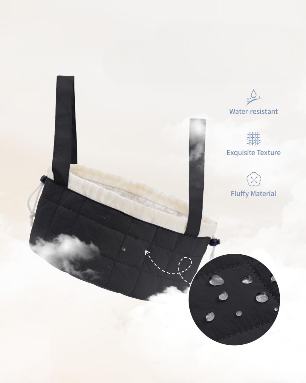 Lay Flat Open Drawstring Makeup Bag, Large Quilted Cosmetic Bag for Women Girls, Cute Make up Bags with Handle, Portable Travel Toiletry Bag for Skincare, Brushes & Travel Essentials (Black)