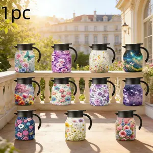 1pc 34oz stainless steel insulated mug - suitable for hot and cold drinks, reusable,  floral pattern，perfect for home, camping, and office use. An ideal gift for mom, partner, or friend; a durable and practical outdoor beverage container.