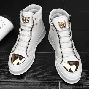 Men's High-Top Casual Sneakers In Red With White Sole - Breathable, Thick Rubber Sole, Lace-Up Faux Shoes, Versatile British Style For All Seasons, High Top Sneakers