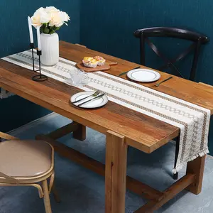 Two-tone Woven Tassel Cotton Linen Table Runner Patchwork Natural Material Table Mat Holiday Decoration Cover Cloth