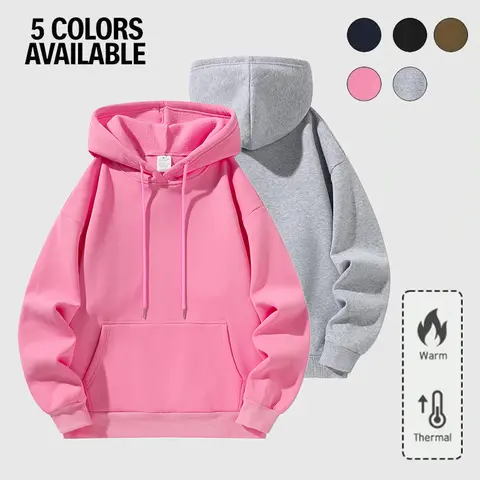 Women’s Solid-Color Plus-Size Fleece 3-Piece Set, Simple Drawstring Hoodie Top with Metal Drawstring, Kangaroo Pocket, Loose Classic Casual Fit for Autumn Streetwear, Everyday Wear