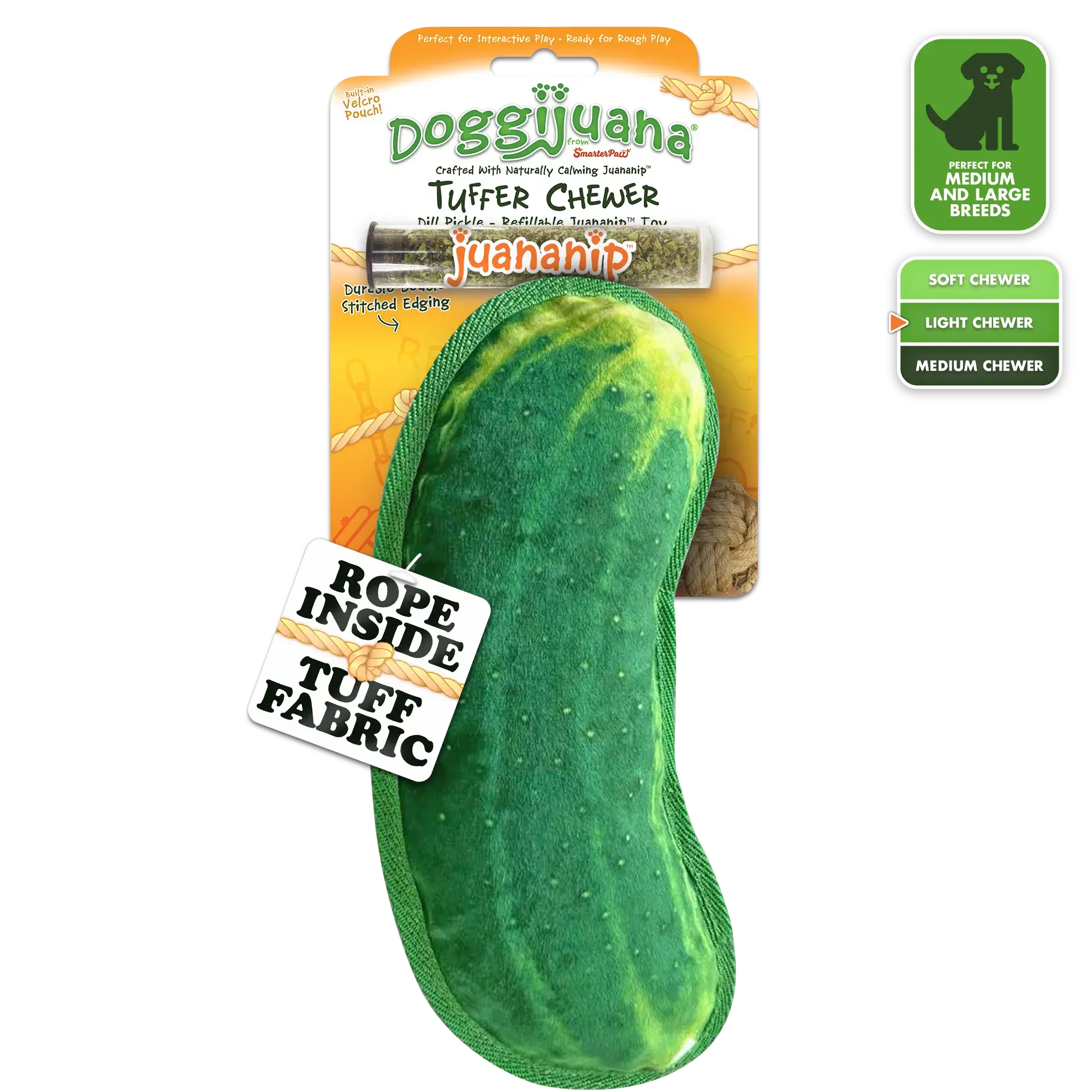 Tuffer Chewer Dill Pickle Refillable Dog Toy Interactive Rope