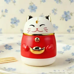 Lucky Cat Toothpick Holder, Durable Plastic Toothpick Organizer, Ideal for Home Kitchen Travel, Desktop Decorative Toothpick Box