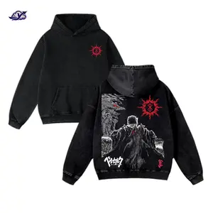 Berserk Guts Anime Manga Acid Hoodie T-shirt Set, Vintage Heavy Cotton Unisex Japanese Streetwear Shirt, Gift for Anime Fans Double Printed Graphic Apparel