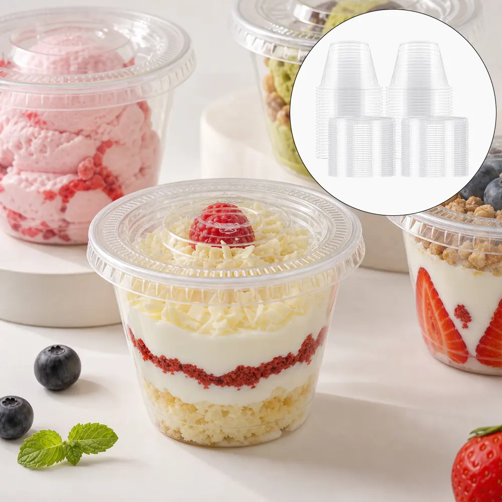 50 Sets 6 oz Clear Plastic Cups with Lids, Fruit Cups with Lids, Disposable Cup for Dessert, Parfait, Ice Cream, Yogurt, Pudding, Cake, Cold Drinks, Smoothie and Snacks