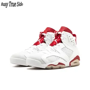 White & Red High-Top Basketball Sneakers, Smooth Leather Upper, Bold Retro Design, Breathable Perforations, Non-Slip Outsole, Iconic Footwear for Streetwear & Hoops