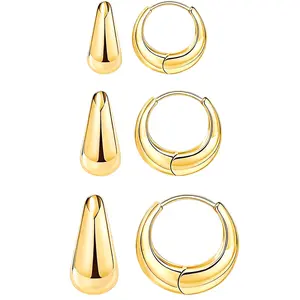 Soft Pink 18K Gold Huggie Hoop Earrings Set (3 Pairs, 8/10/12mm) – Hypoallergenic, Lightweight & Waterproof, Tarnish-Free Stacking Jewelry for Sensitive Ears, Perfect Everyday Minimalist Gift for Women