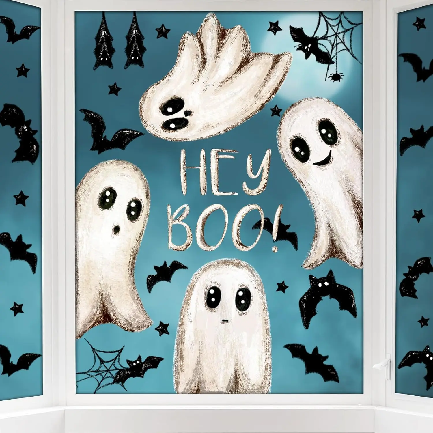 6 Sheets Halloween Window Clings Large Halloween Ghosts Window Decals Double Side Scary Ghosts Bat Stickers for Holiday Home Office School Decor Glass Decoration Ornaments Decorative