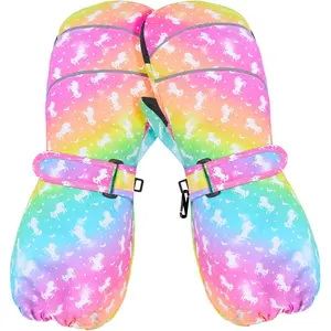 L-BN040  Kids Gloves Winter Toddler Mittens Girls Snow Ski Glove Waterproof Warm Sherpa with Long Cuff Snowboard Gloves